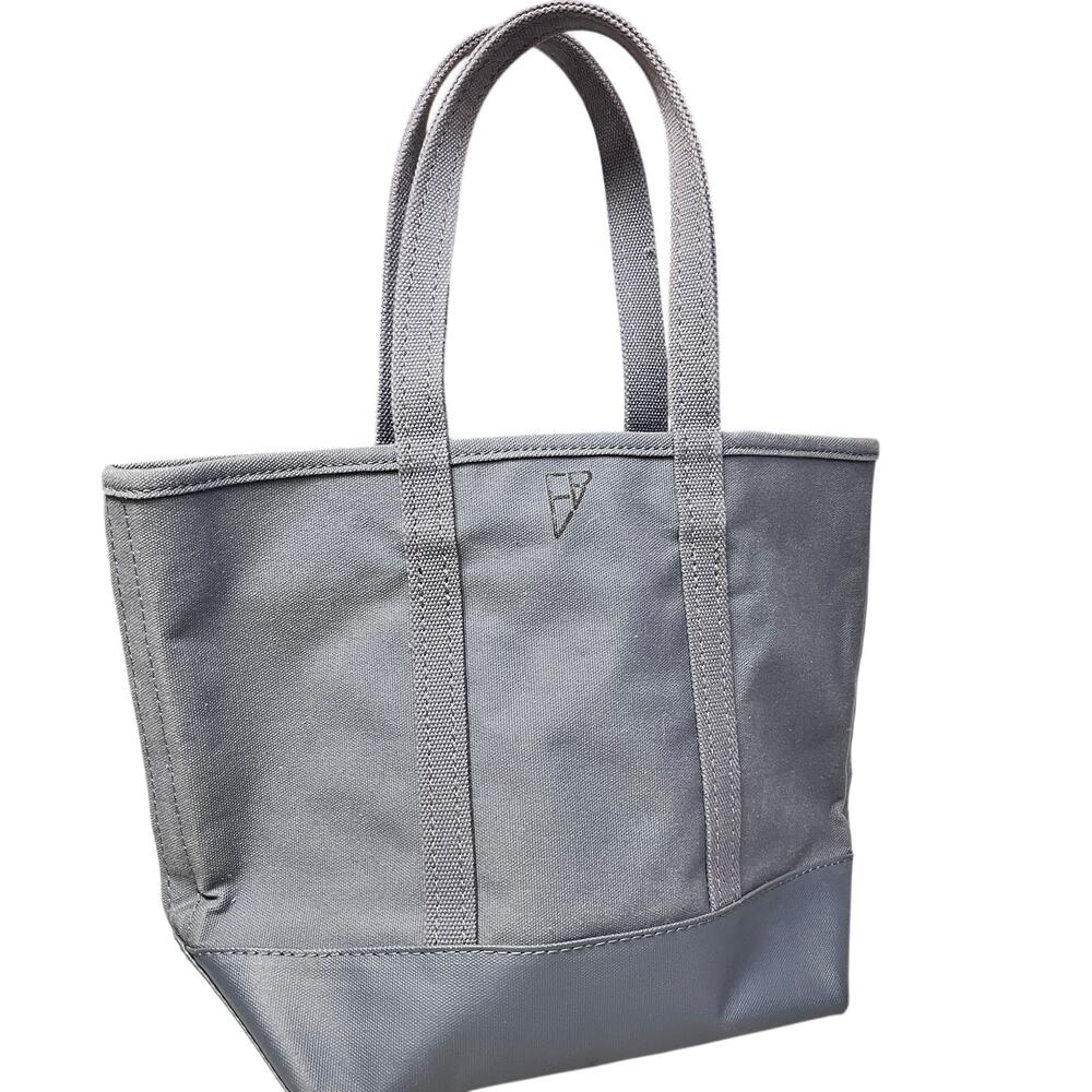 Vintage Eddie Bauer blue gray waxed canvas initial logo tote shoulder bag